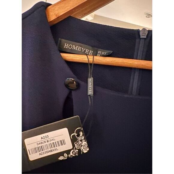 HOMEYEE Women's Vintage Round Neck Pleated A-Line Dress - Picture 3 of 5